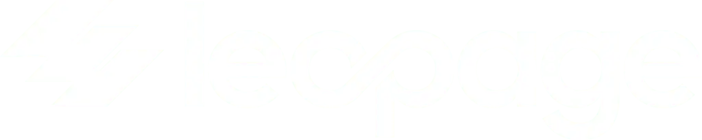 Ein stilisiertes Logo mit dem Wort „lepage“ in Kleinbuchstaben. Links vom Text befindet sich ein geometrisches Design, das an zwei überlappende Blitze oder abstrakte „L“-Formen erinnert, perfekt für jedes Webdesign-Projekt. Das gesamte Design ist in Weiß gehalten.